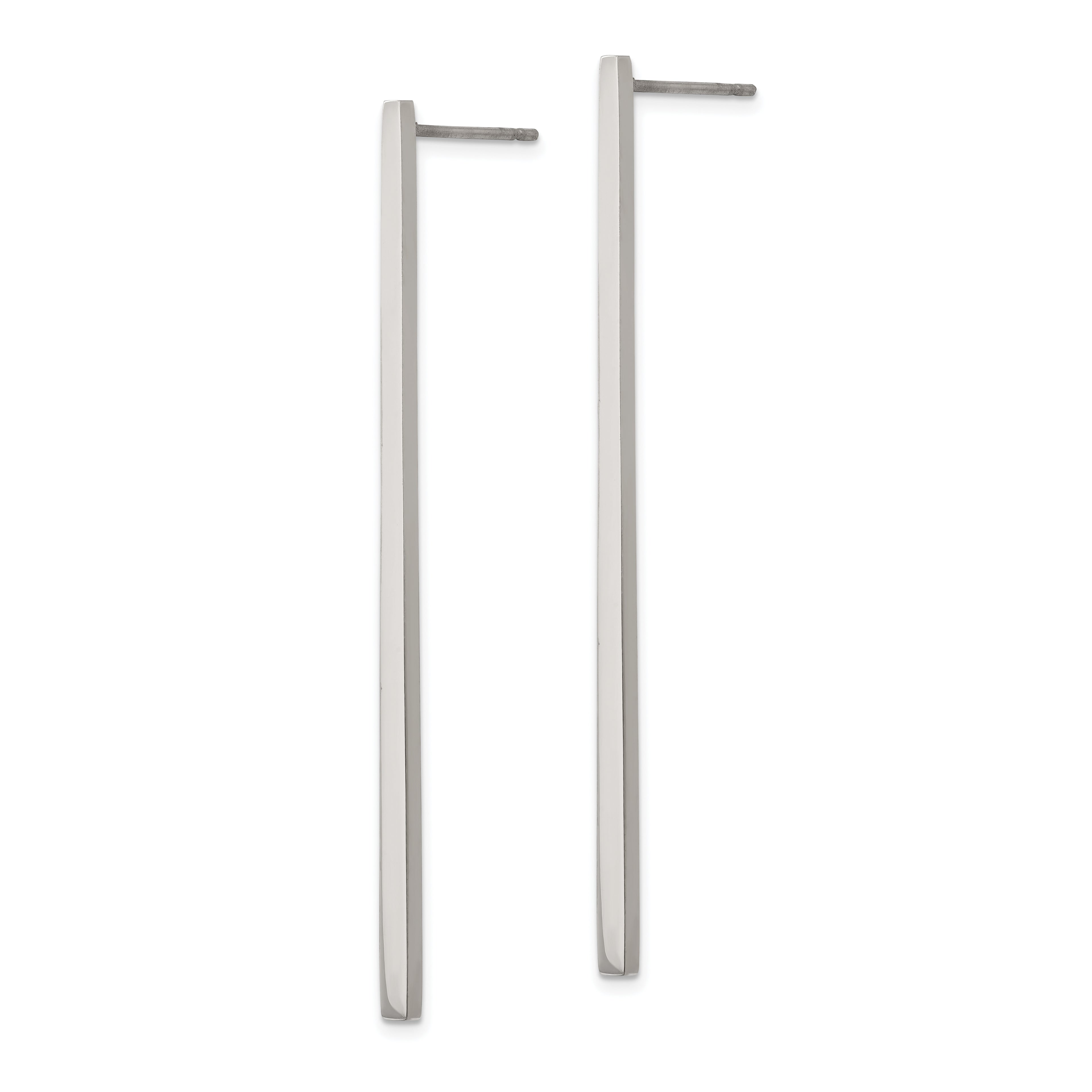 Polished Long Bar Drop Earrings in Stainless Steel