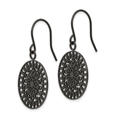 Stainless Steel Polished Black IP-plated Laser Cut Shepherd Hook Earrings