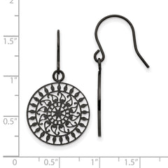 Stainless Steel Polished Black IP-plated Laser Cut Shepherd Hook Earrings