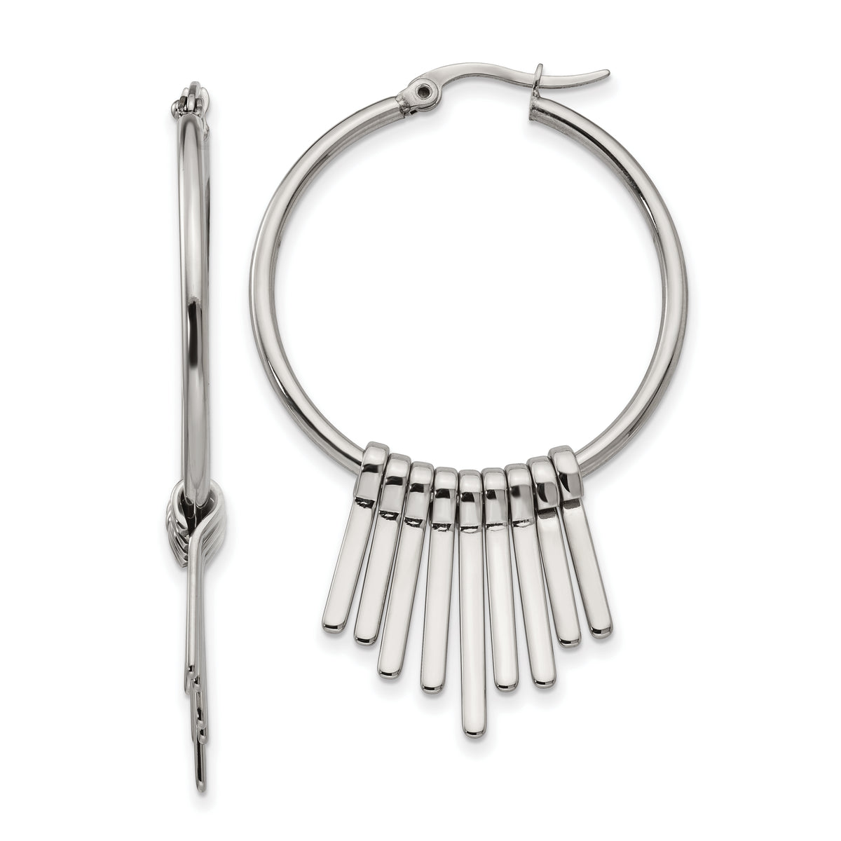 Chisel Stainless Steel Polished with Bar Dangles Hoop Earrings