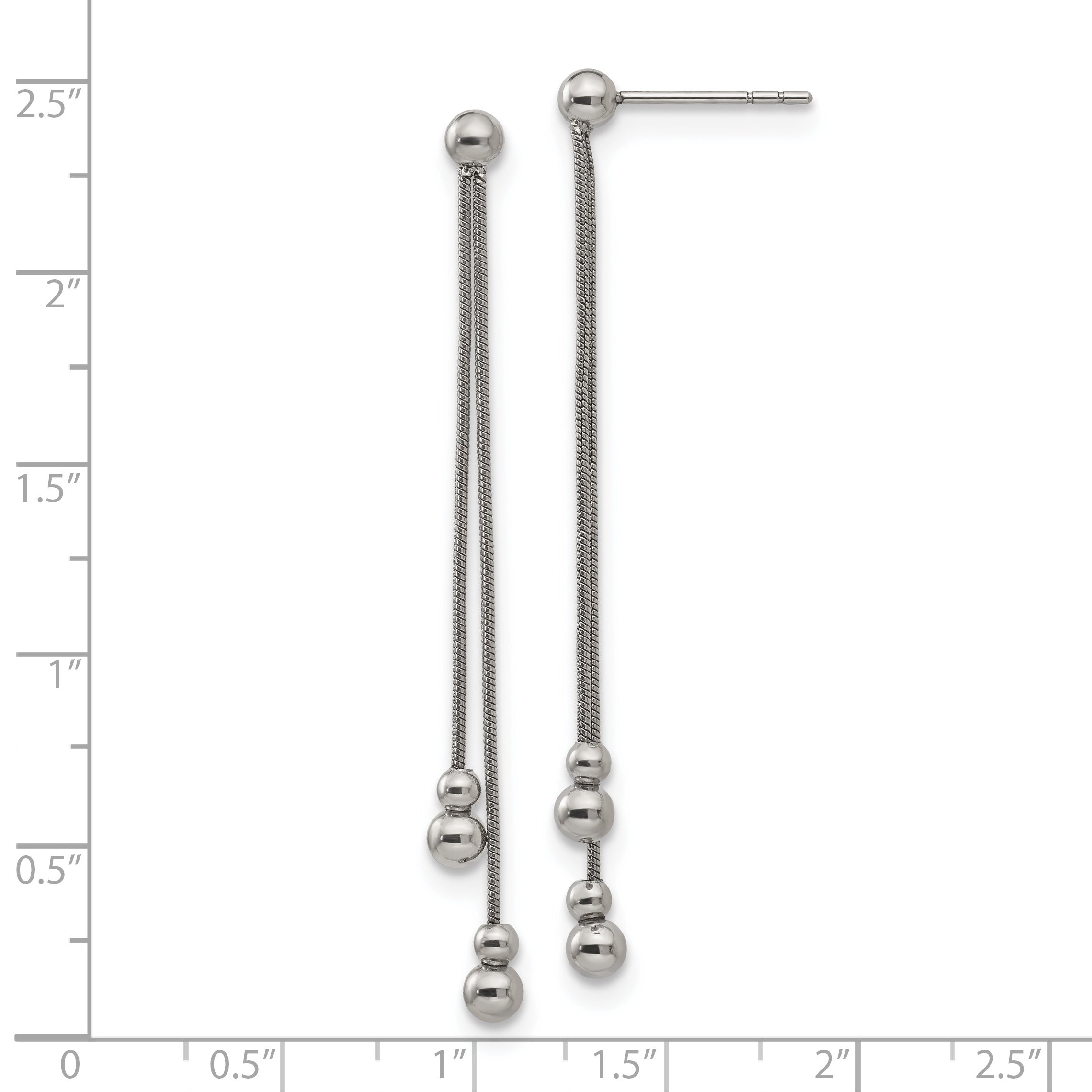 Stainless Steel Polished Beaded Snake Chain Post Dangle Earrings