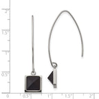 Stainless Steel Polished w/Blk Carbon Fiber Dangle Shepherd Hook Earrings
