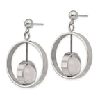 Stainless Steel Polished with Rose Quartz Moveable Post Dangle Earrings