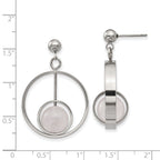Stainless Steel Polished with Rose Quartz Moveable Post Dangle Earrings