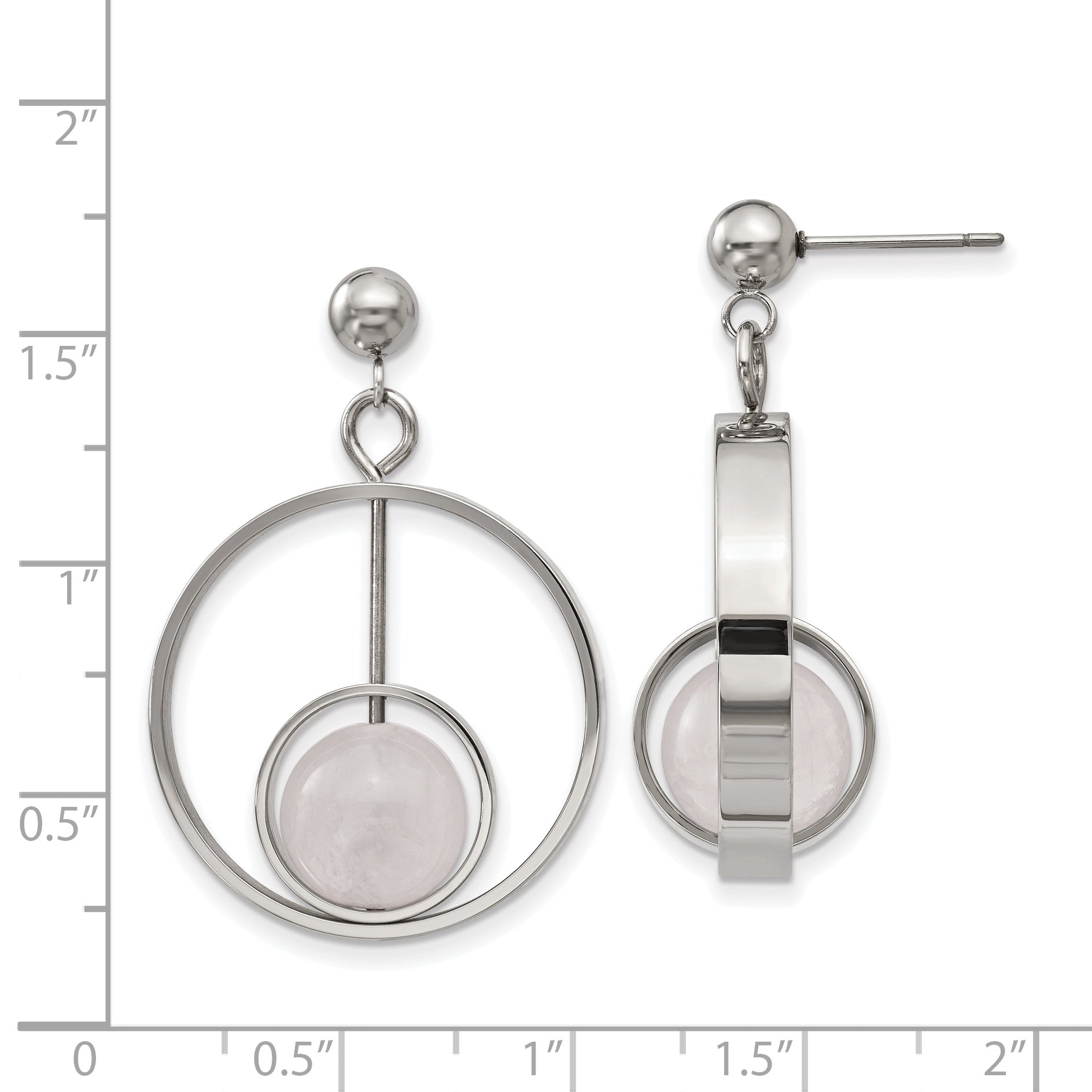 Stainless Steel Polished with Rose Quartz Moveable Post Dangle Earrings