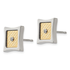 Chisel Stainless Steel Polished with 18k Gold Accent and .03 Carat Diamond Square Post Earrings