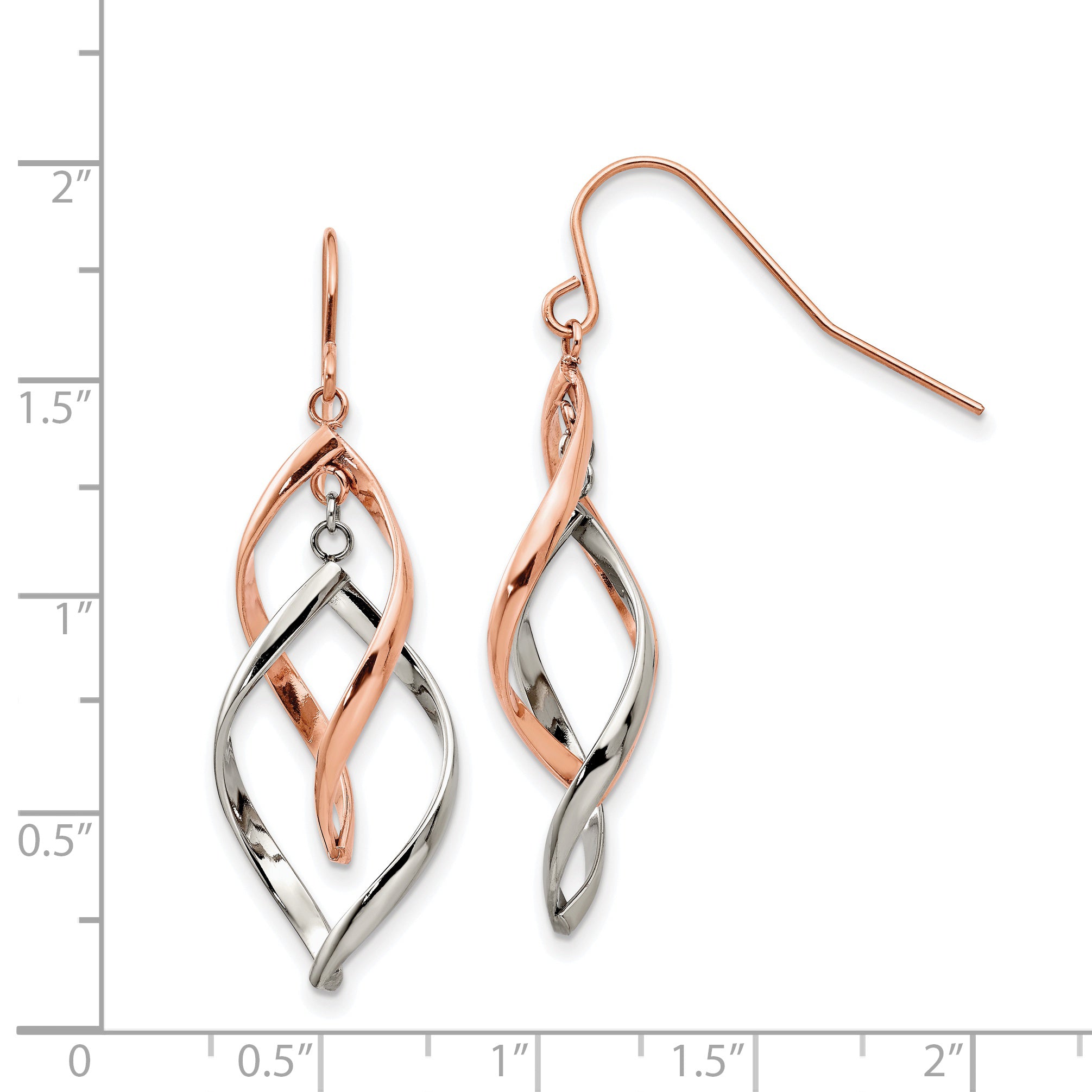 Chisel Stainless Steel Polished Rose IP-plated Dangle Shepherd Hook Earring