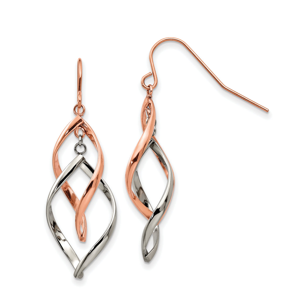 Chisel Stainless Steel Polished Rose IP-plated Dangle Shepherd Hook Earring