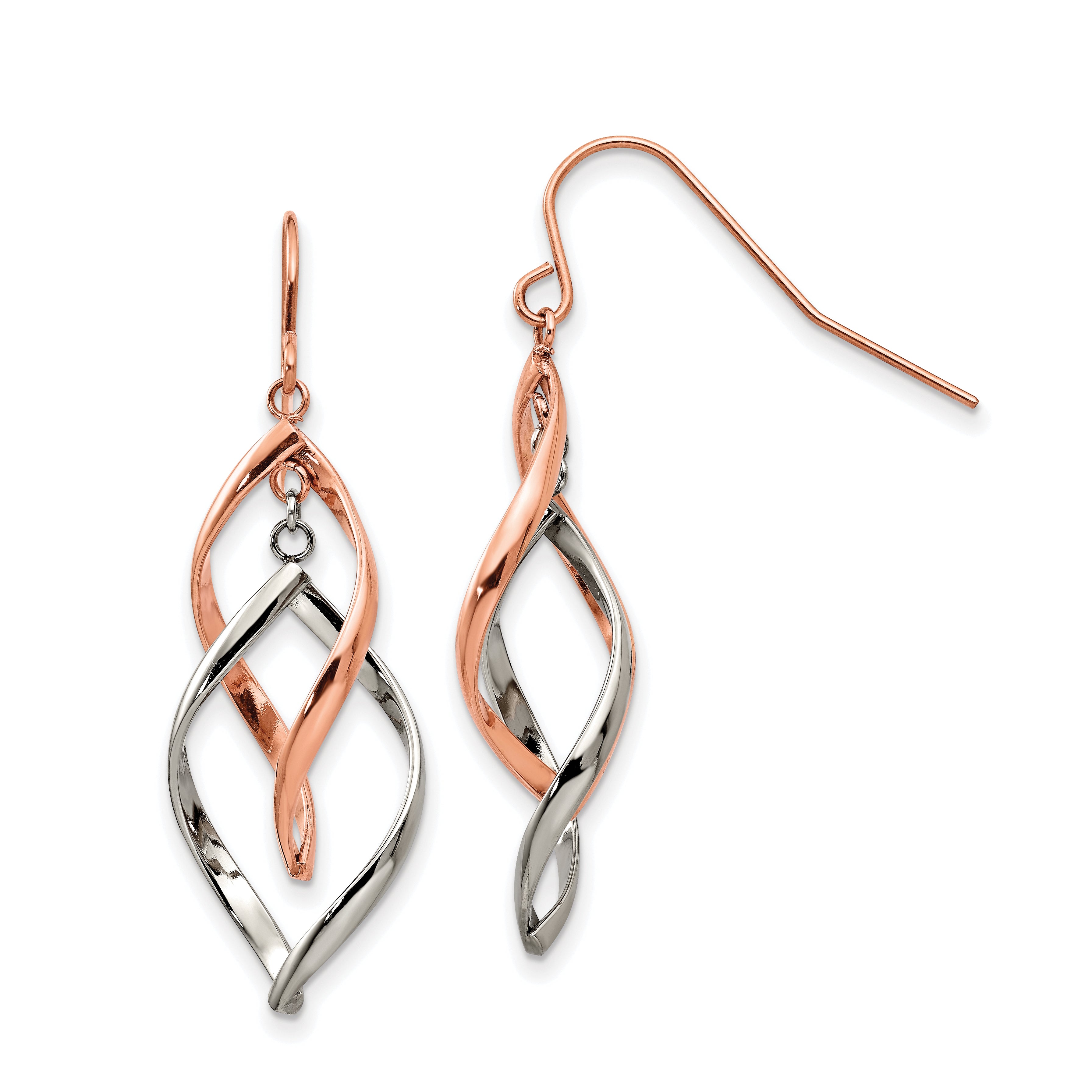 Chisel Stainless Steel Polished Rose IP-plated Dangle Shepherd Hook Earring