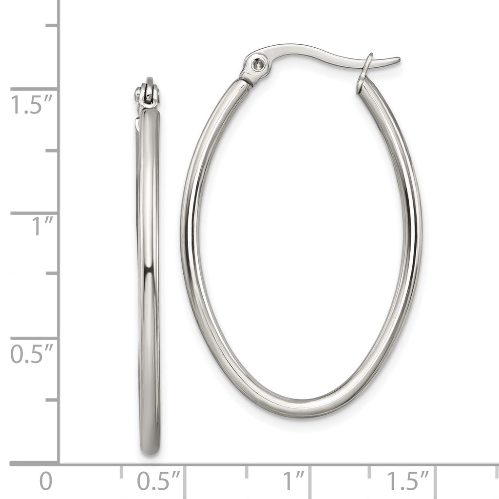 Polished Oval Hoop Earrings in Stainless Steel