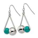 Stainless Steel Polished ImitationTurquoise Bead Triangle Dangle Earrings