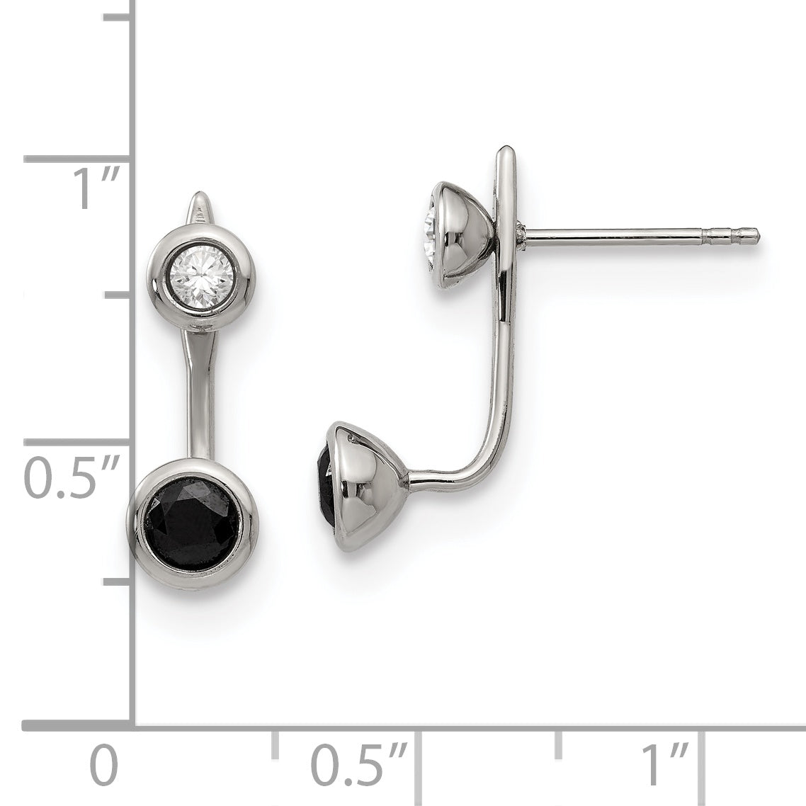 Stainless Steel Polished Black and White CZ Post Earrings