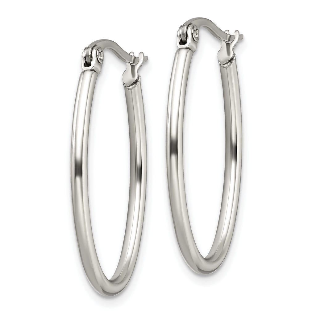 Polished Oval Hoop Earrings in Stainless Steel, 18mm