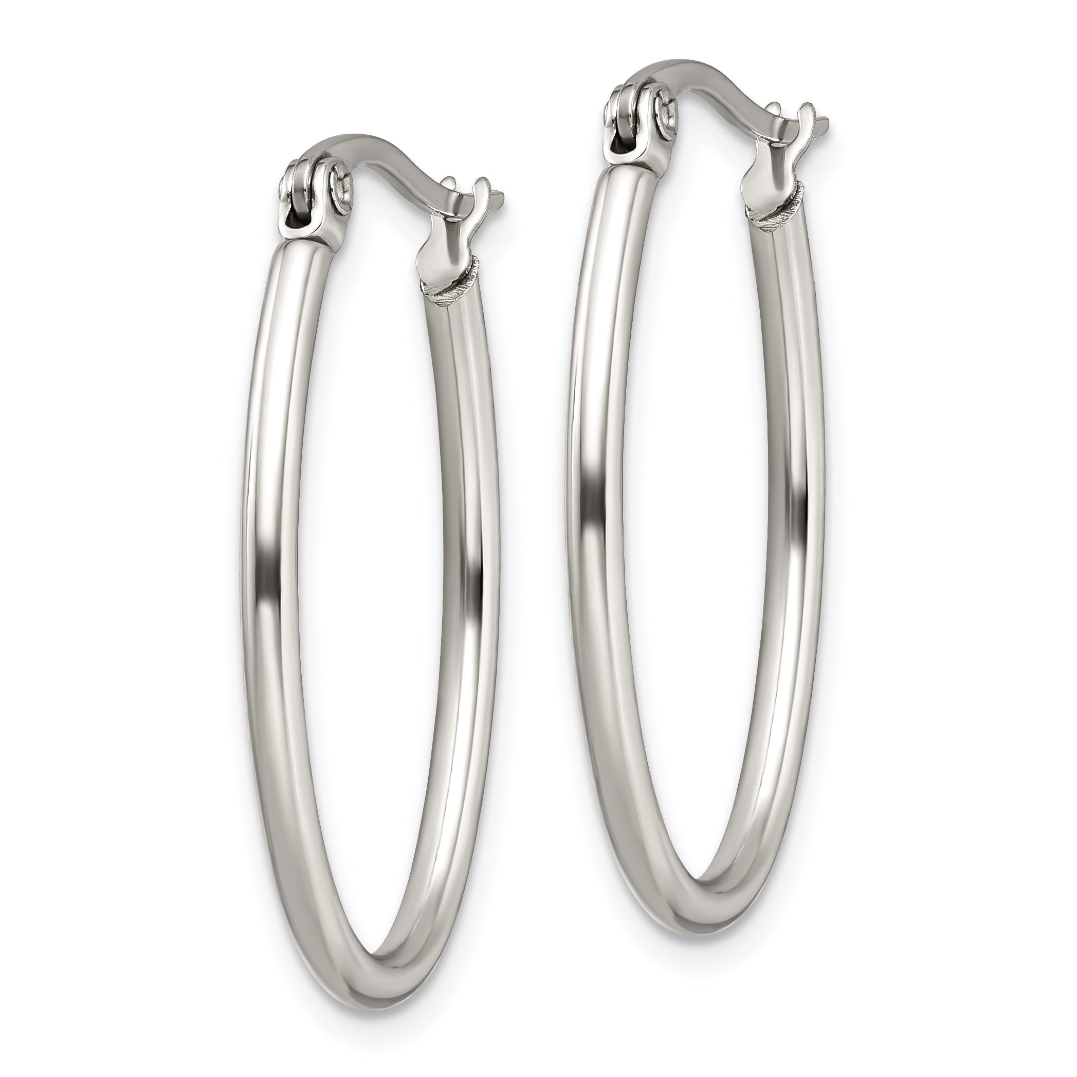 Polished Oval Hoop Earrings in Stainless Steel, 18mm