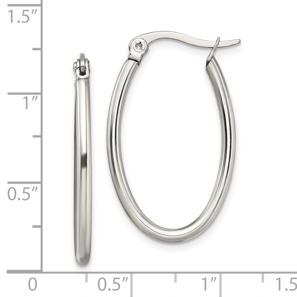 Polished Oval Hoop Earrings in Stainless Steel, 18mm