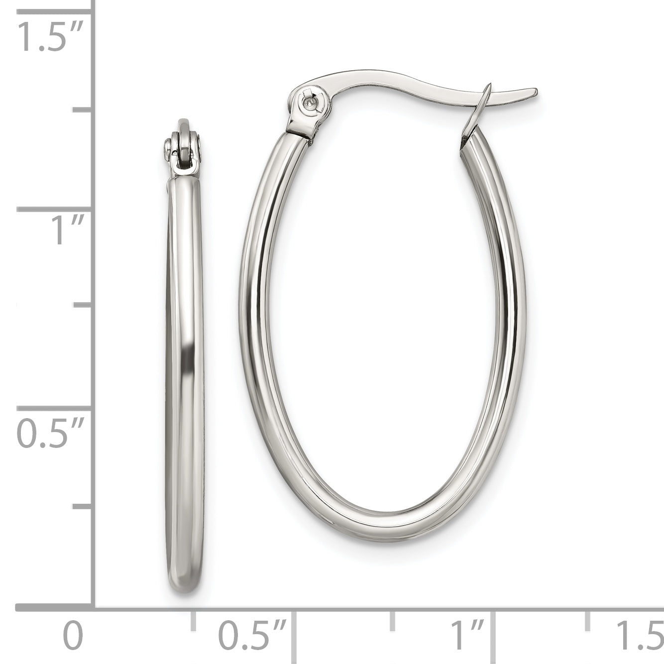 Polished Oval Hoop Earrings in Stainless Steel, 18mm