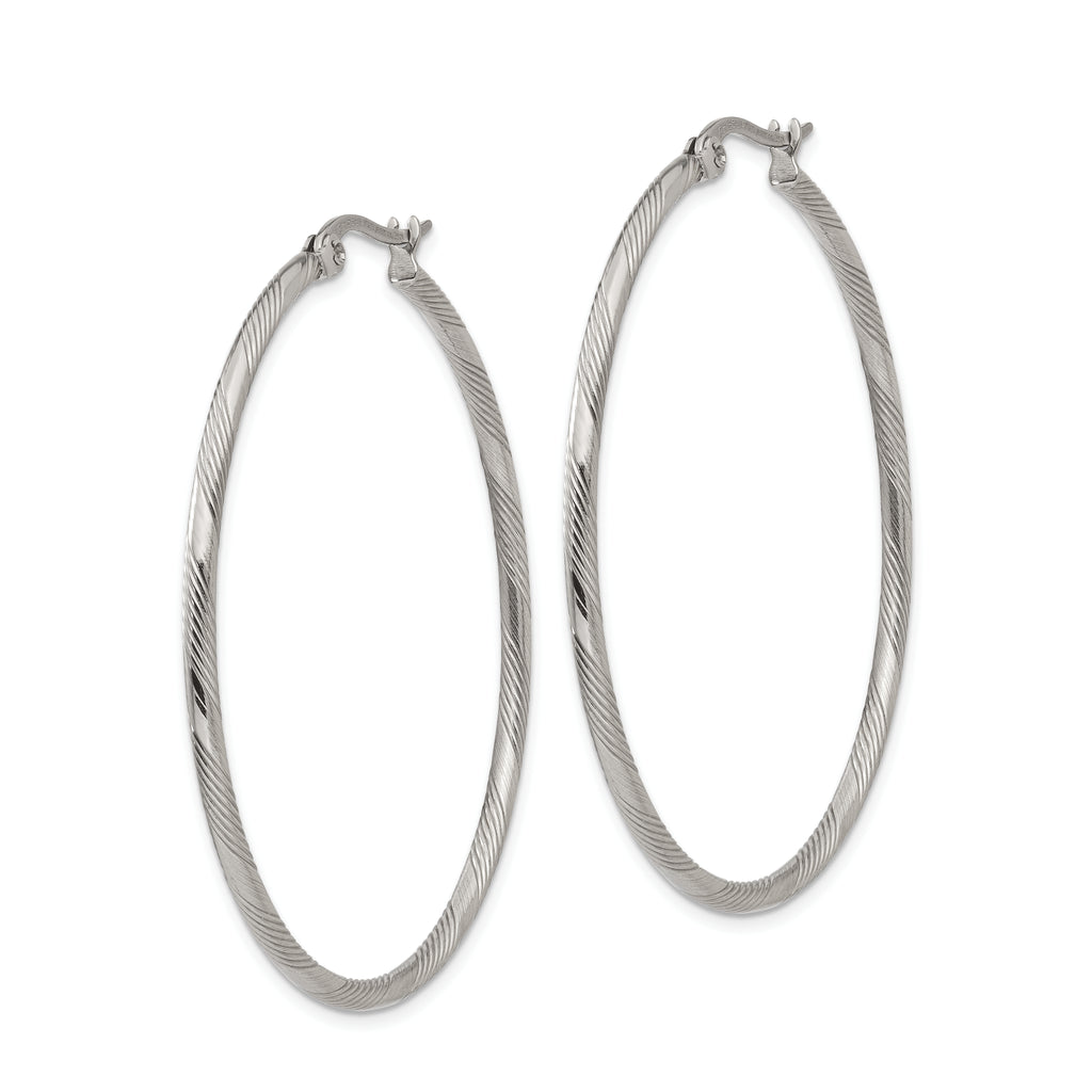 Polished & Textured Hinged Hoop Earrings in Stainless Steel