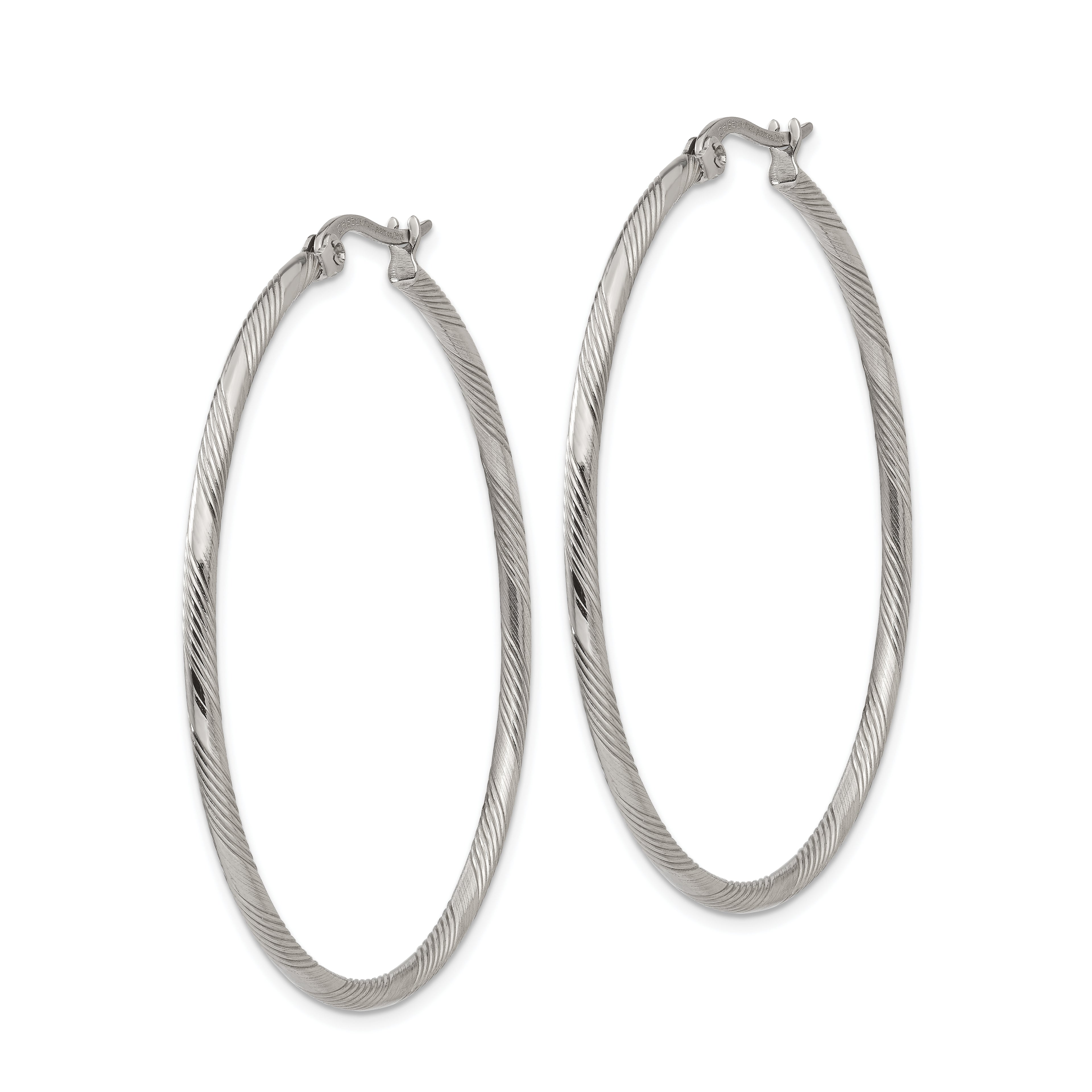 Polished & Textured Hinged Hoop Earrings in Stainless Steel