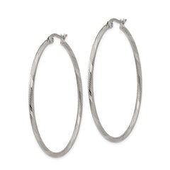 Chisel Stainless Steel Polished and Textured Hinged Hoop Earrings