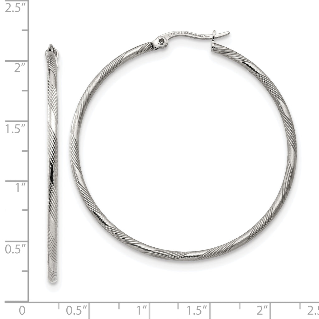 Polished & Textured Hinged Hoop Earrings in Stainless Steel