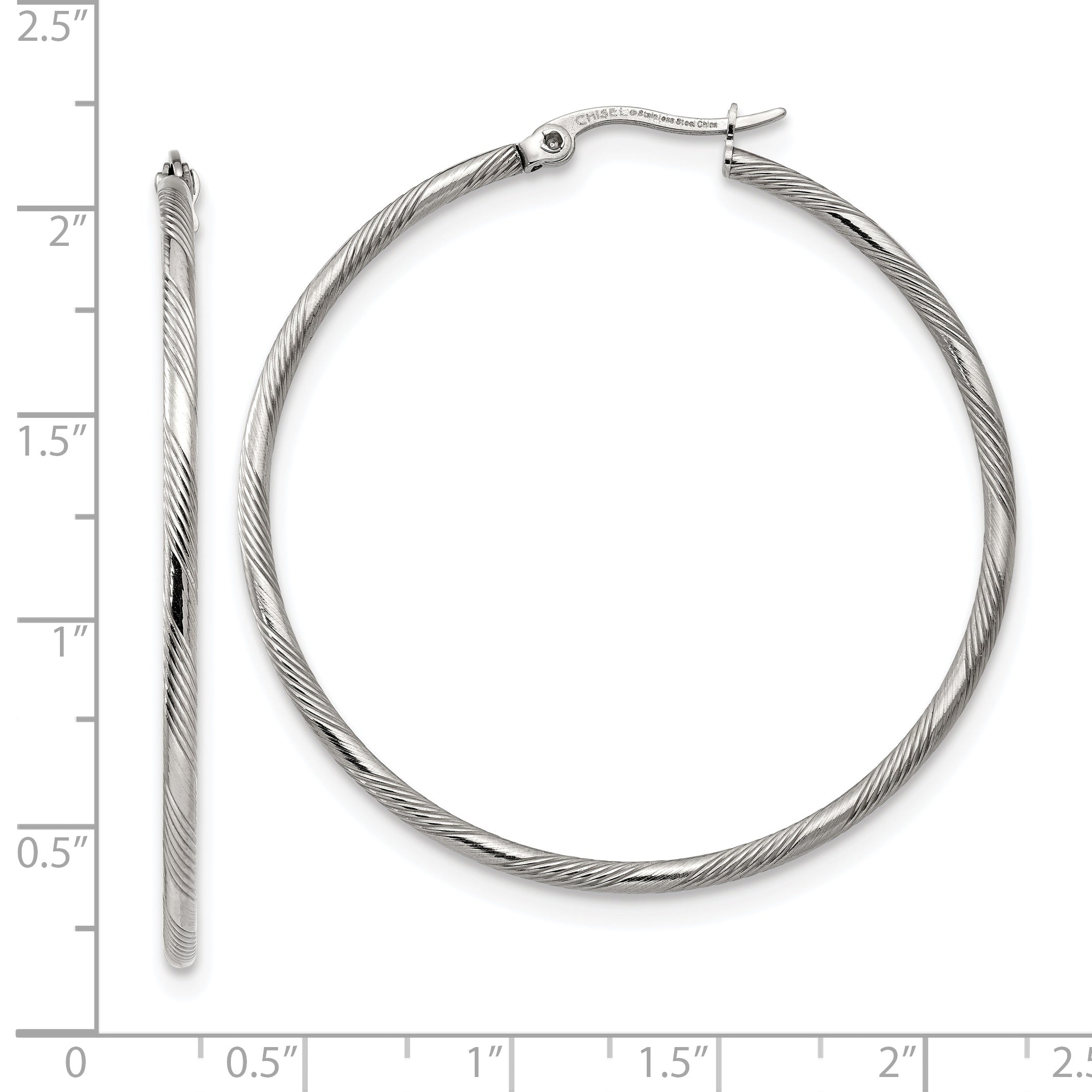 Polished & Textured Hinged Hoop Earrings in Stainless Steel