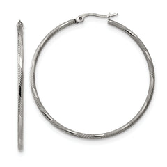 Chisel Stainless Steel Polished and Textured Hinged Hoop Earrings