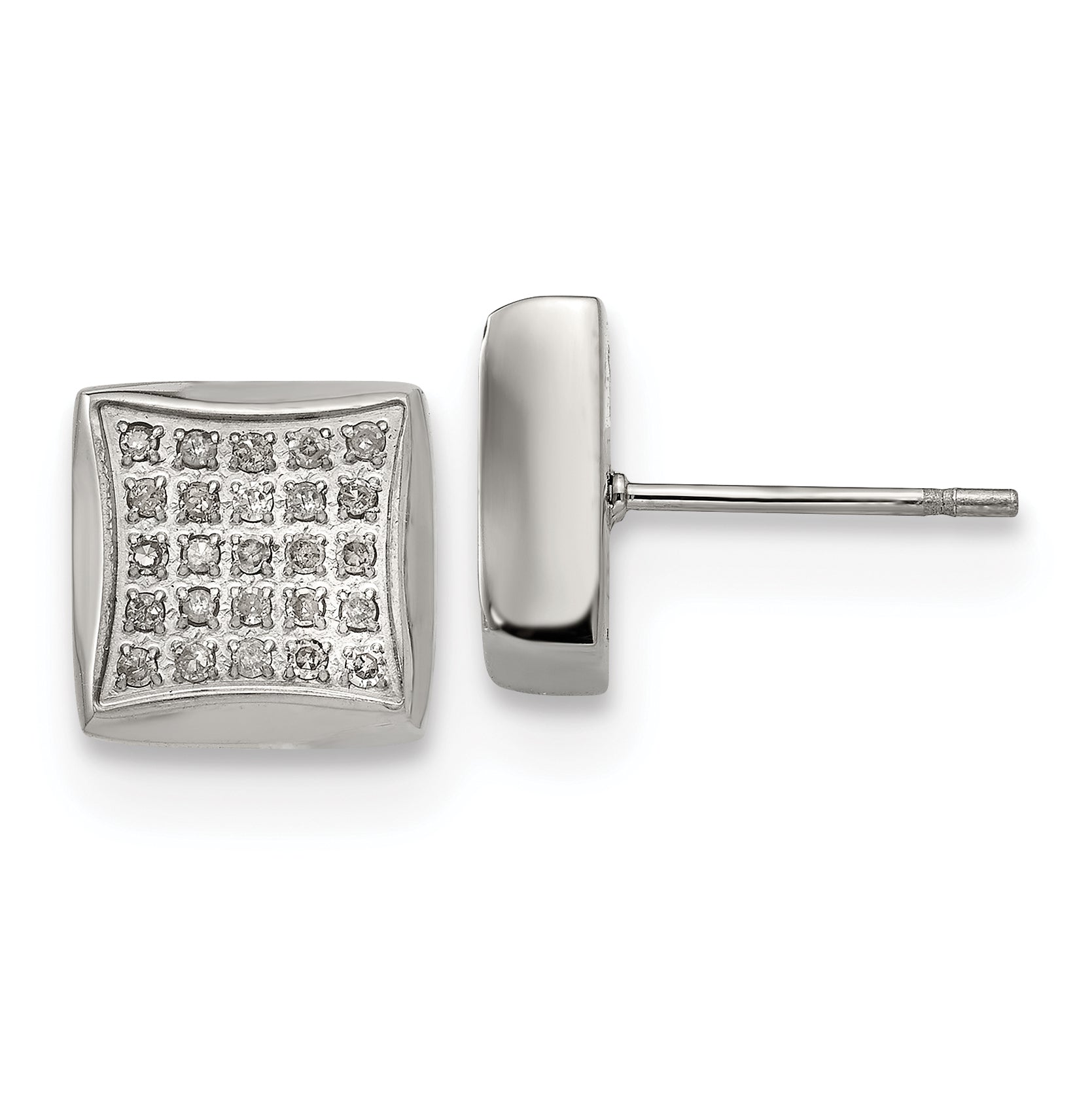Chisel Stainless Steel Polished with 1/4 Carat Diamond Square Post Earrings