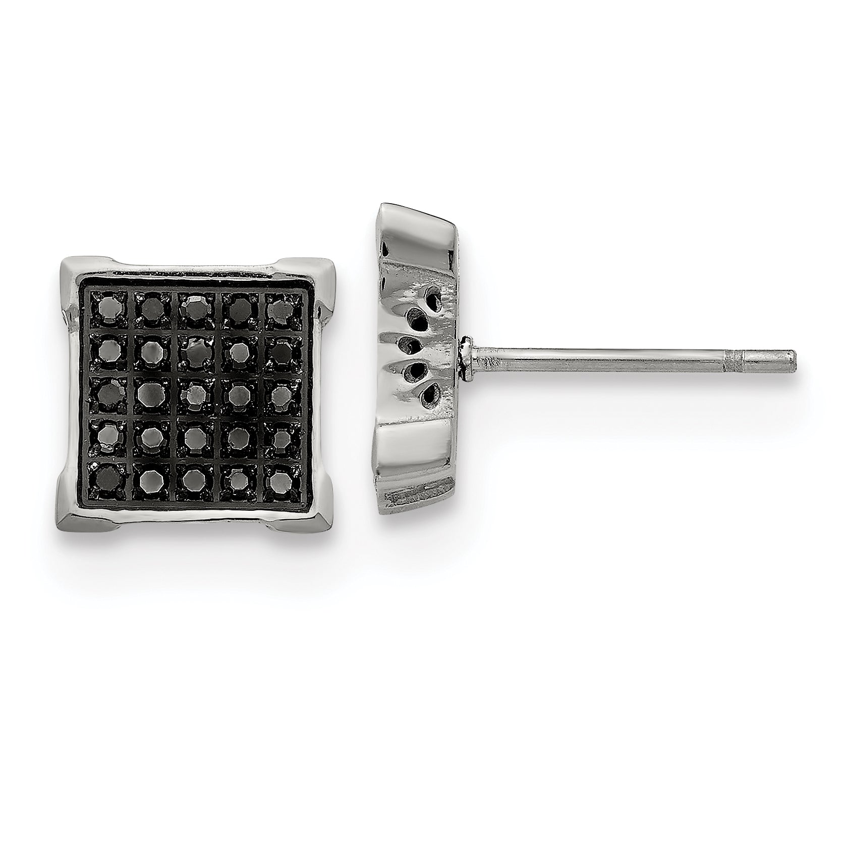 Chisel Stainless Steel Polished with 1/4 Carat Black Diamond Square Post Earrings Main image