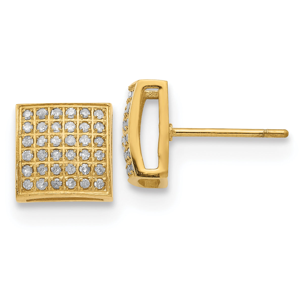 Chisel Stainless Steel Polished Yellow IP-plated with 3/8 Carat Diamond Square Post Earrings