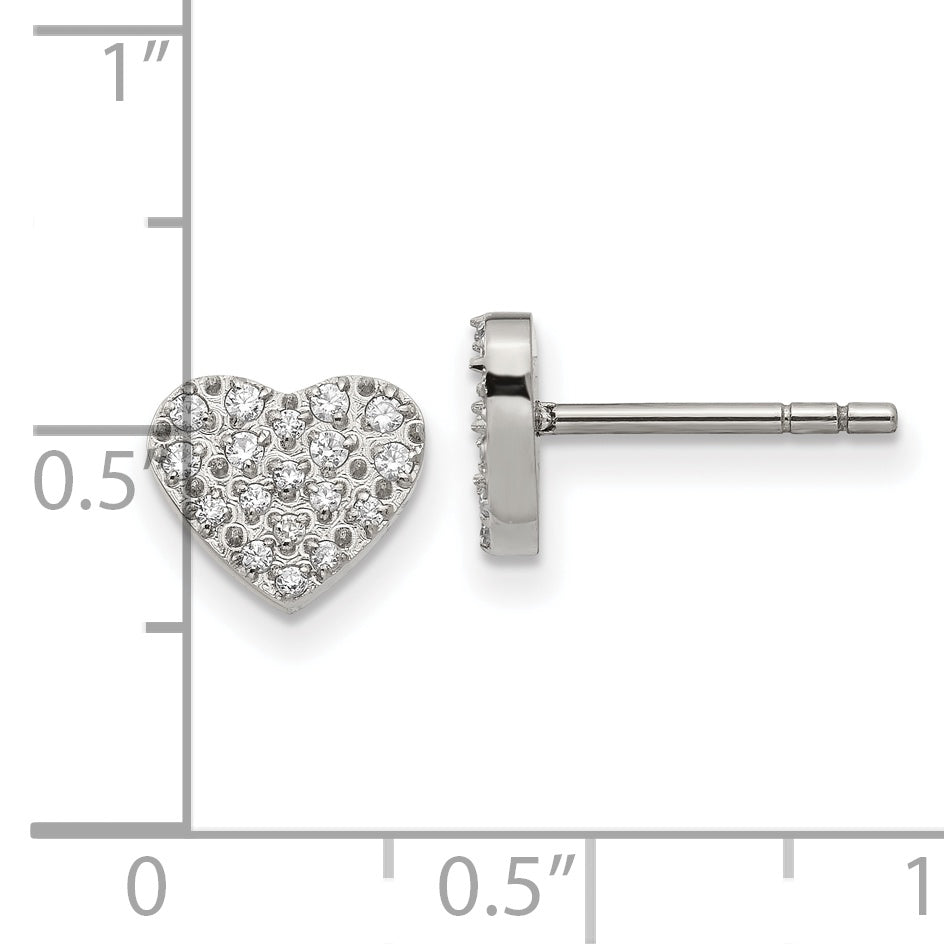 Chisel Stainless Steel Polished with CZ Heart Post Earrings