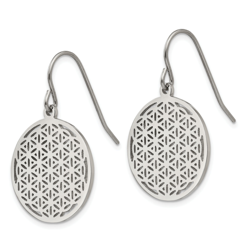 Chisel Stainless Steel Polished Flower Cut-out Dangle Shepherd Hook Earrings