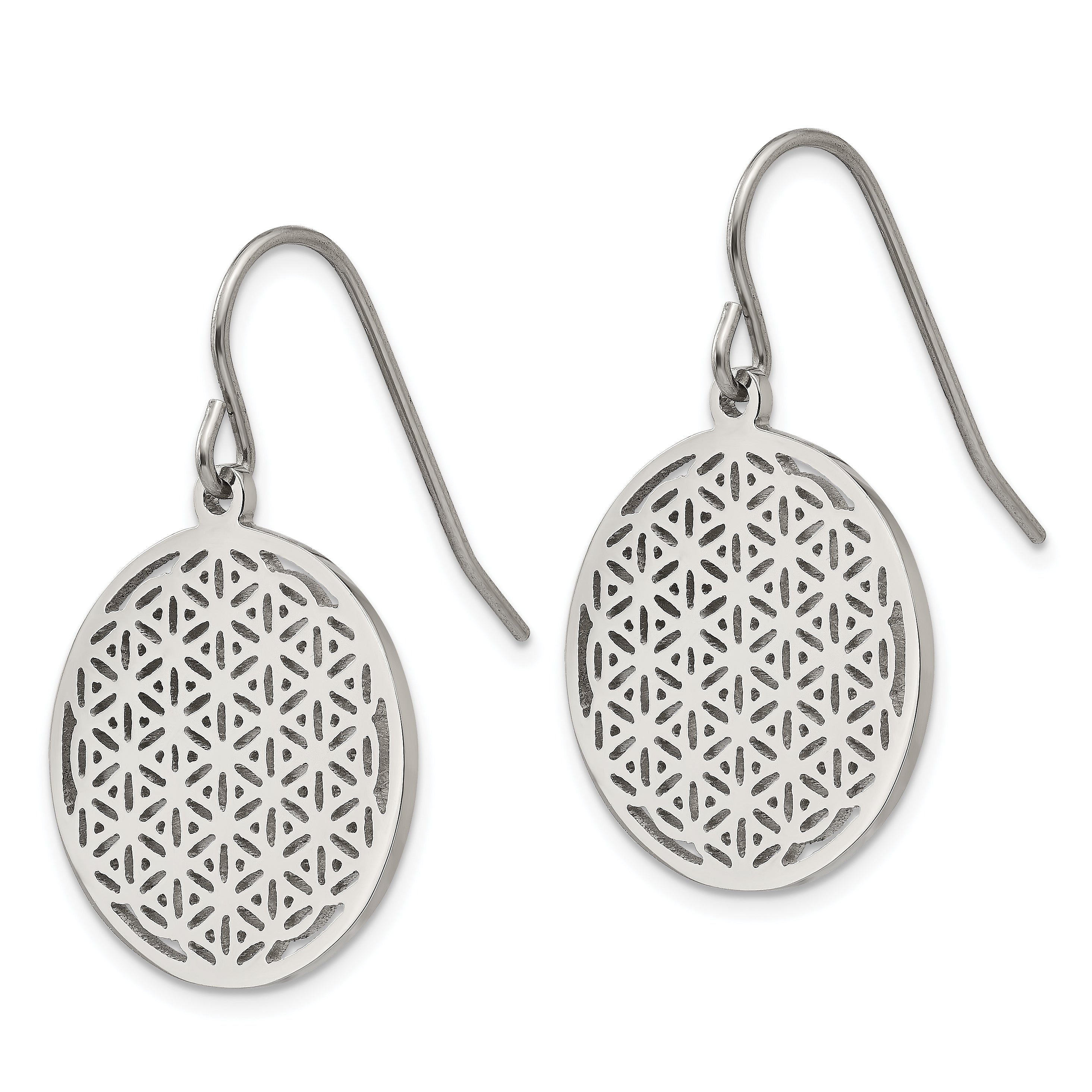 Chisel Stainless Steel Polished Flower Cut-out Dangle Shepherd Hook Earrings