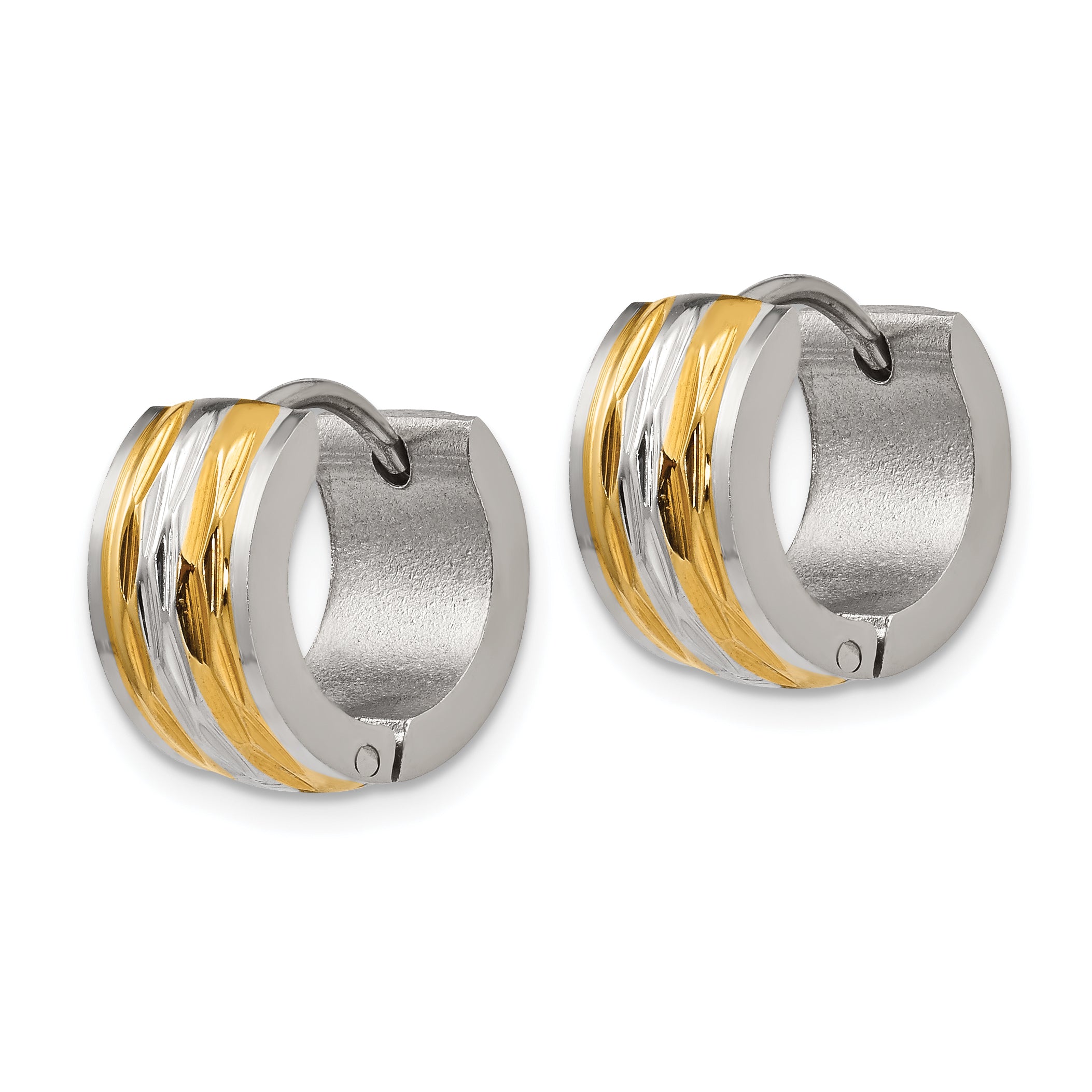 Polished & Textured Hinged Hoop Earrings in Gold-Tone Stainless Steel
