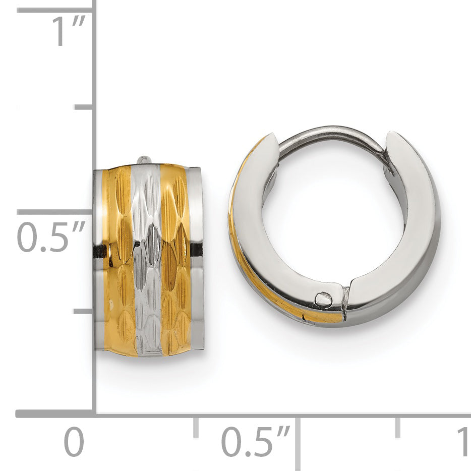 Polished & Textured Hinged Hoop Earrings in Gold-Tone Stainless Steel