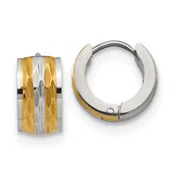 Chisel Stainless Steel Polished and Textured Yellow IP-plated 7mm Hinged Hoop Earrings