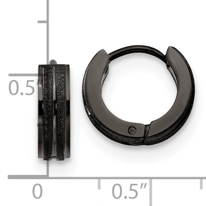 Chisel Stainless Steel Polished Black IP-plated Laser cut 4mm Hinged Hoop Earrings