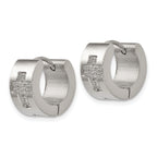 Chisel Stainless Steel Polished with CZ Cross 7mm Hinged Hoop Earrings
