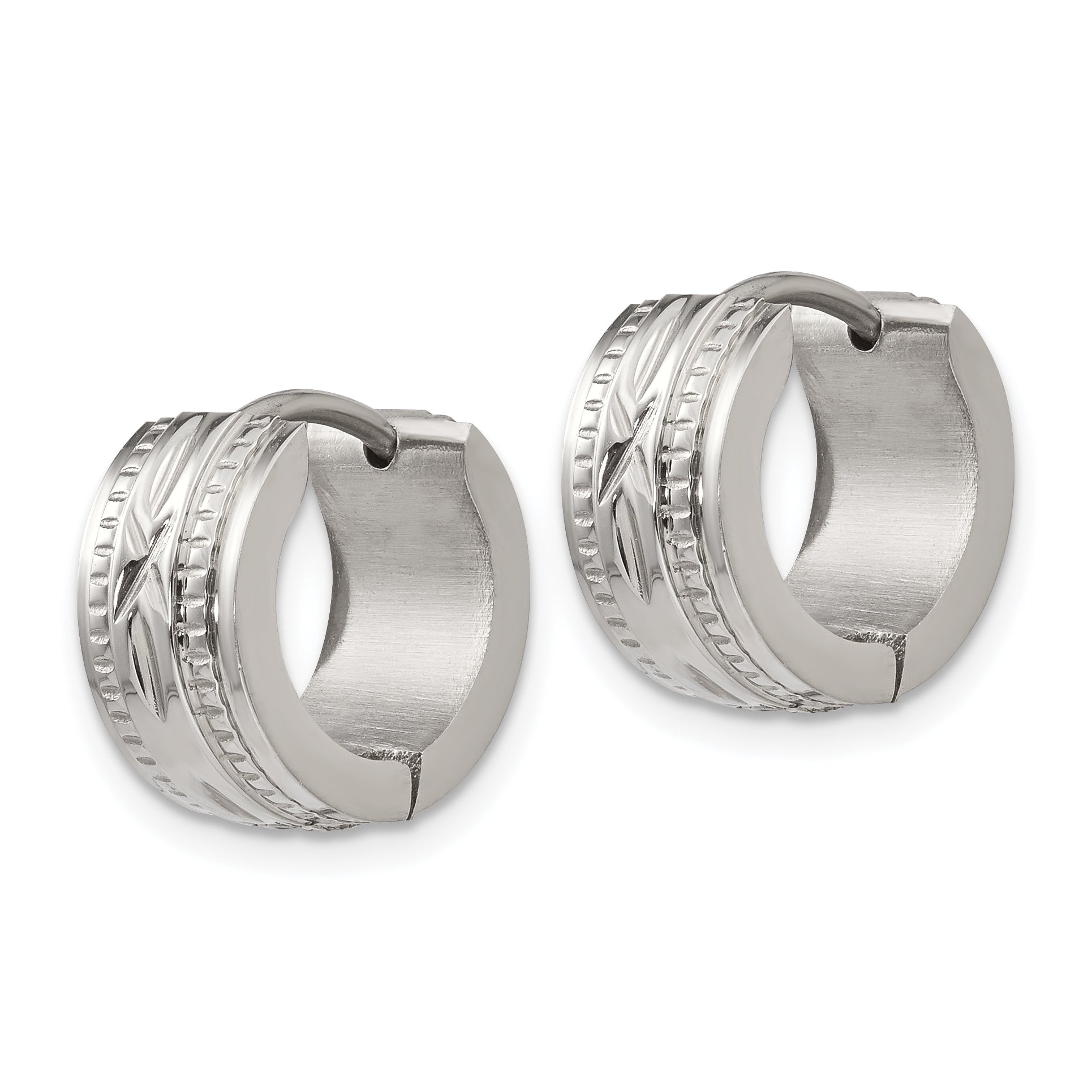 Chisel Stainless Steel Polished and Textured 6mm Hinged Hoop Earrings