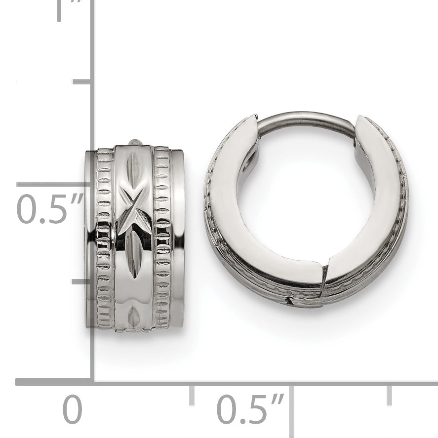 Chisel Stainless Steel Polished and Textured 6mm Hinged Hoop Earrings
