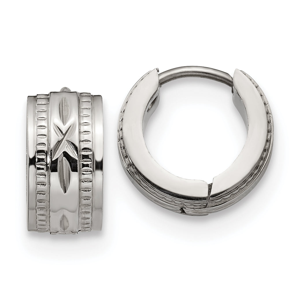 Chisel Stainless Steel Polished and Textured 6mm Hinged Hoop Earrings