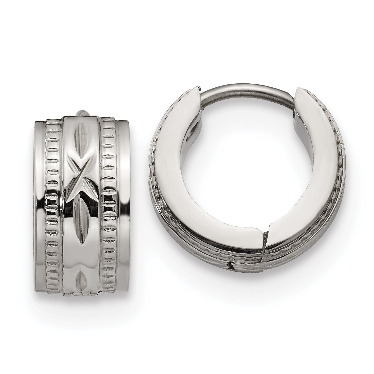 Chisel Stainless Steel Polished and Textured 6mm Hinged Hoop Earrings