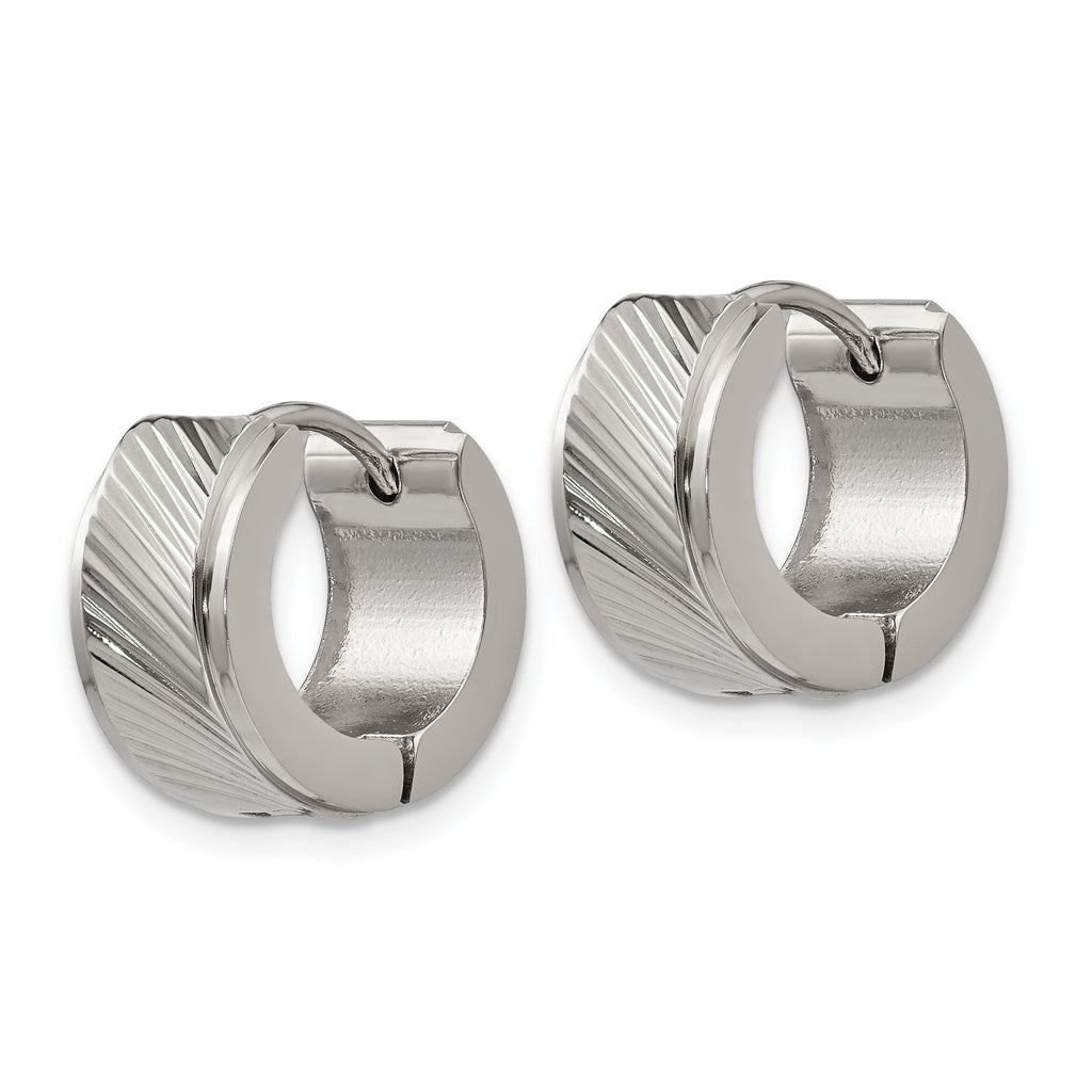 Polished & Textured Hinged Hoop Earrings in Stainless Steel