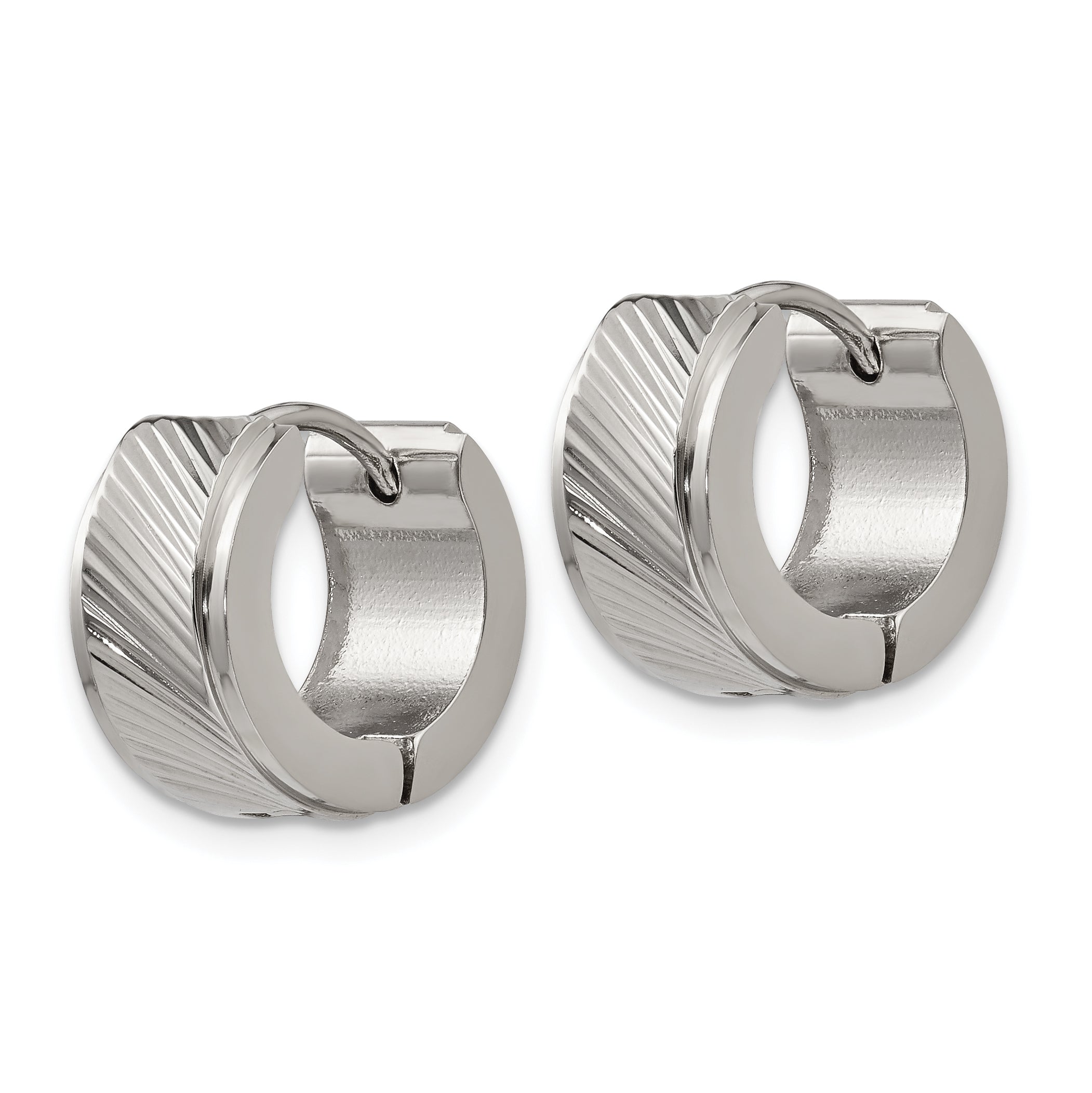 Polished & Textured Hinged Hoop Earrings in Stainless Steel