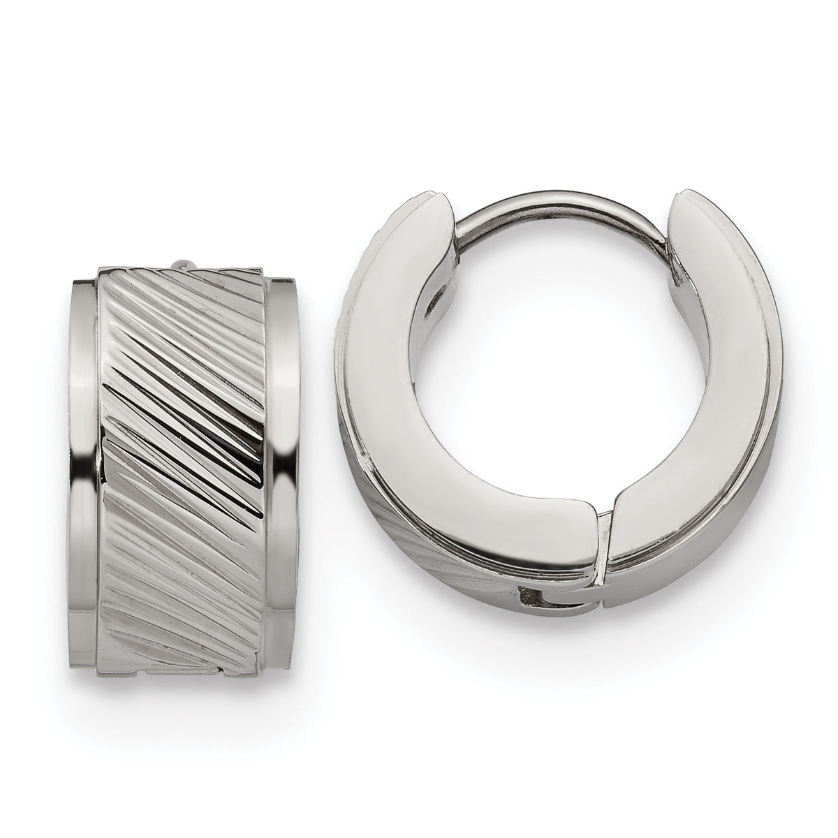 Chisel Stainless Steel Polished and Textured 7mm Hinged Hoop Earrings