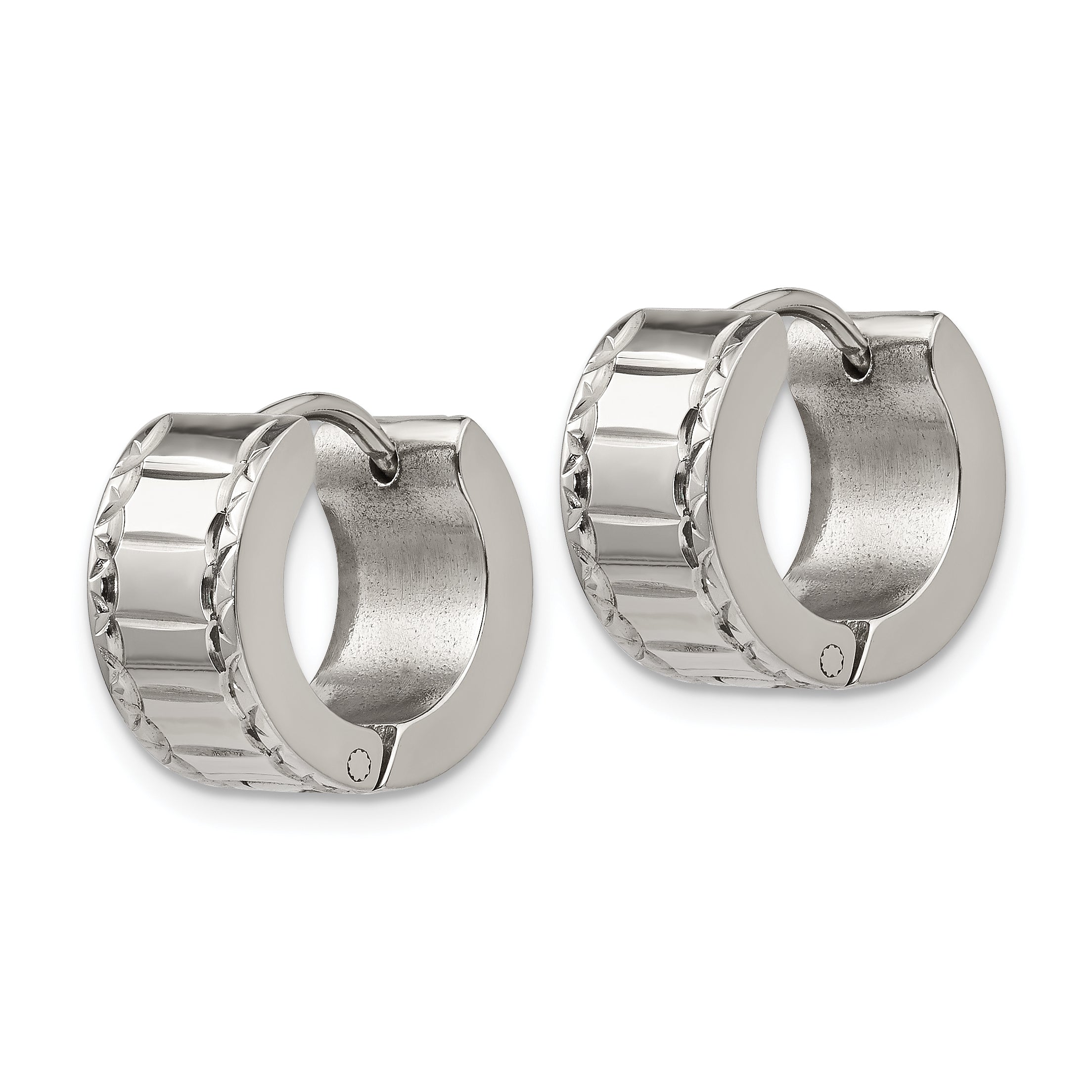 Chisel Stainless Steel Polished and Textured 5mm Hinged Hoop Earrings