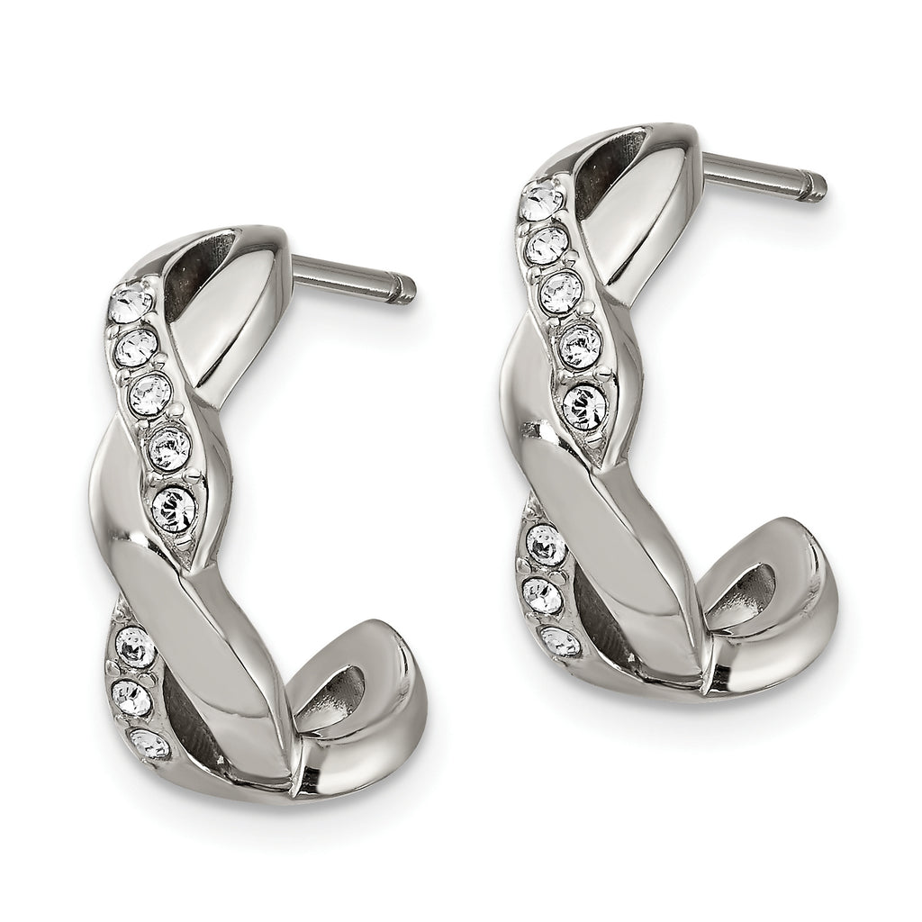 Chisel Stainless Steel Polished with Crystals from Crystal Post Hoop Earrings