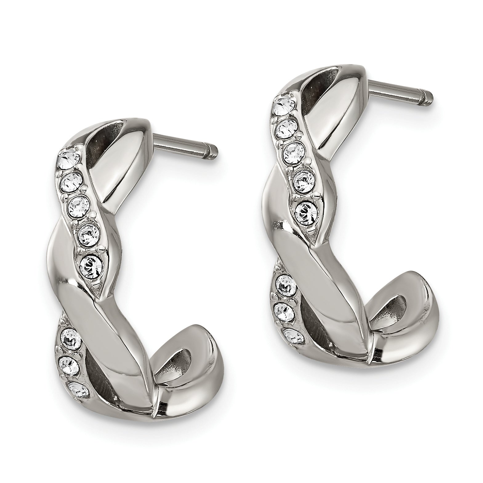 Chisel Stainless Steel Polished with Crystals from Crystal Post Hoop Earrings