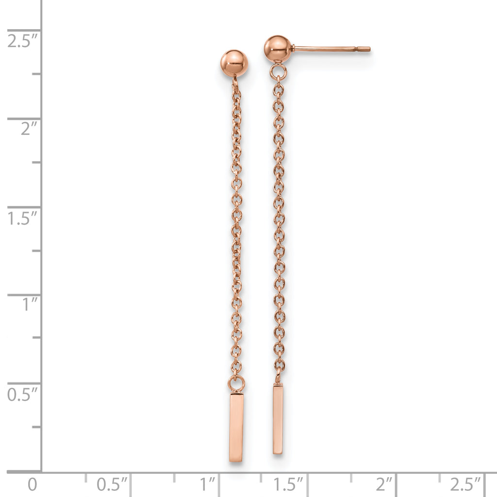 Chisel Stainless Steel Polished Rose IP-plated Bar Post Dangle Earrings