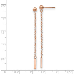 Chisel Stainless Steel Polished Rose IP-plated Bar Post Dangle Earrings