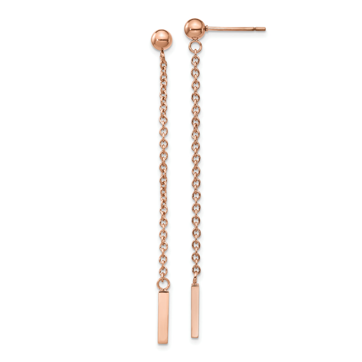 Chisel Stainless Steel Polished Rose IP-plated Bar Post Dangle Earrings